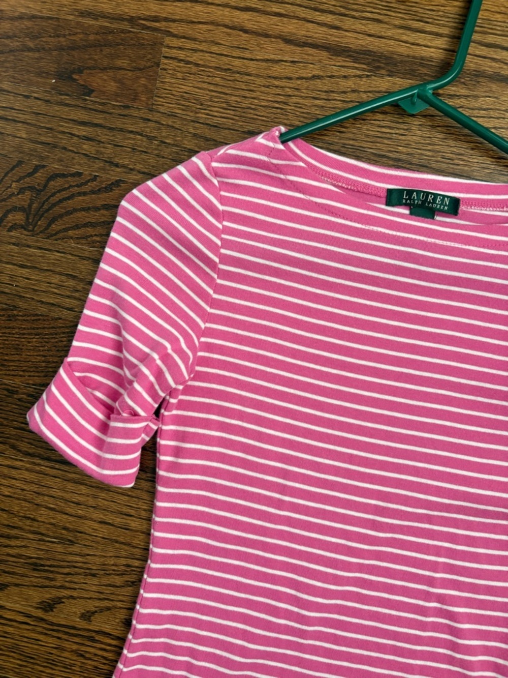 Lauren Ralph Lauren Pink Striped Short Sleeve Top Slim Fit Fitted Size Small - Picture 2 of 6